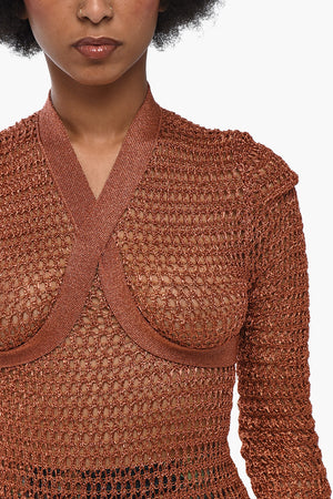 Rundhalspullover SHINY NET aus Lurex mit Criss-Cross-Detail