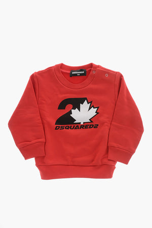 Crewneck Brushed Cotton Sweatshirt with Printed Logo