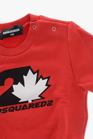 Crewneck Brushed Cotton Sweatshirt with Printed Logo