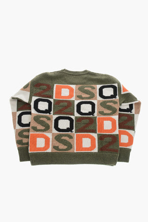 Maglia Girocollo in Misto Lana con Logo All-Over