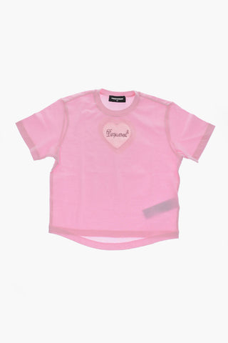 T-shirt Girocollo in Cotone con Logo in Strass