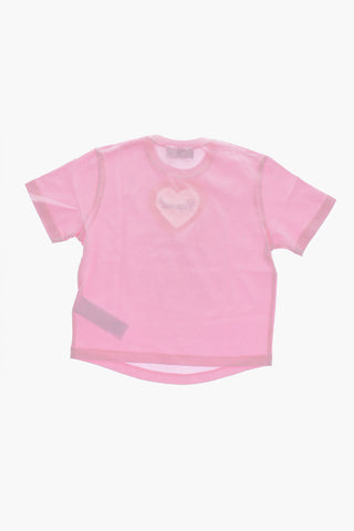 T-shirt Girocollo in Cotone con Logo in Strass