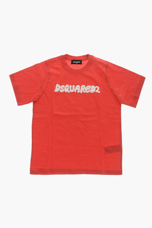 T-shirt Girocollo in Cotone con Logo In Rilievo