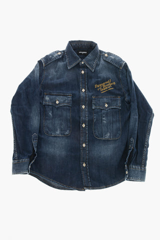 Denim-Hemd Mit Vintage-Effekt Und Doppelter Brusttasche