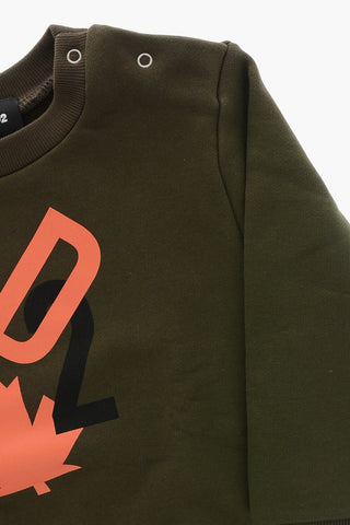 Crewneck Brushed Cotton Sweatshirt with Printed Monogram