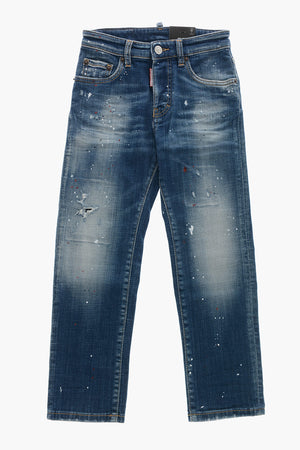 Jeans 642 with Paint Effect and Logo Button