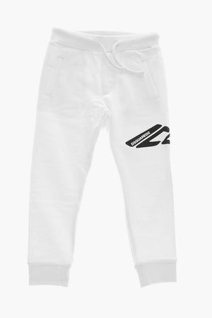 ICON Joggers in Cotone Garzato a Tinta Unita con Logo a Contrasto
