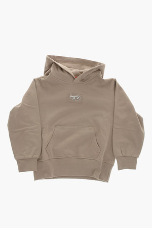 Felpa Hoodie in Cotone Garzato con Logo Oval-D in Rilievo