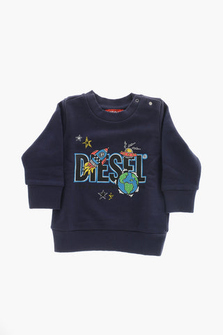 Brushed Cotton Sweatshirt With Doodle Print