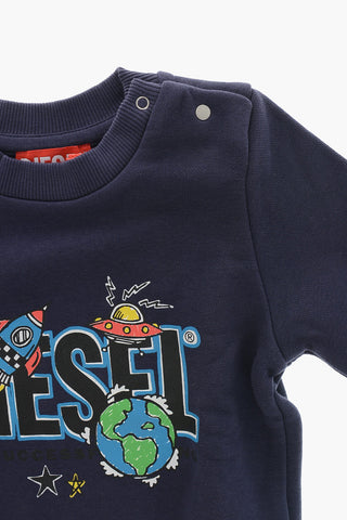 Brushed Cotton Sweatshirt With Doodle Print