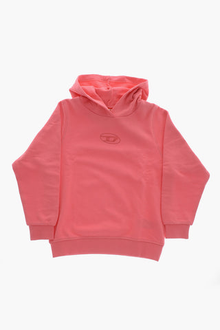 Felpa Con Cappuccio In Cotone Garzato Con Logo Ricamato