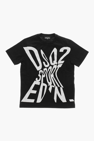 Rundhals-T-Shirt aus Baumwolle mit kontrastierendem Logo