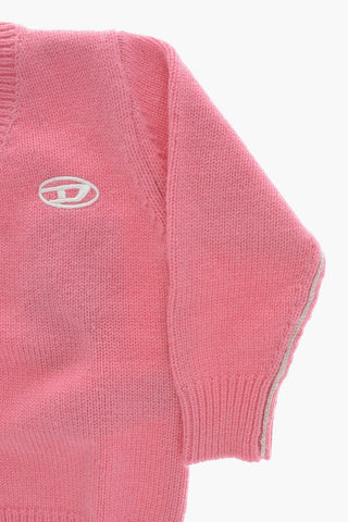 Cardigan In Misto Lana Con Dettaglio Logo Ricamato