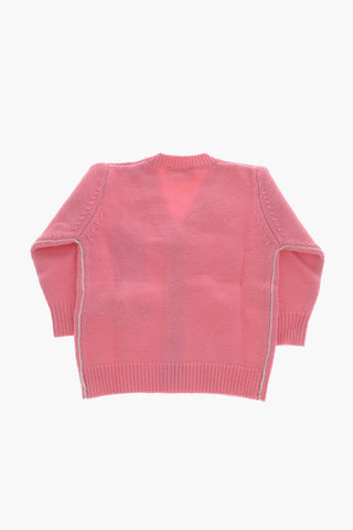 Wool-Blend Cardigan With Embroidered Logo Detail