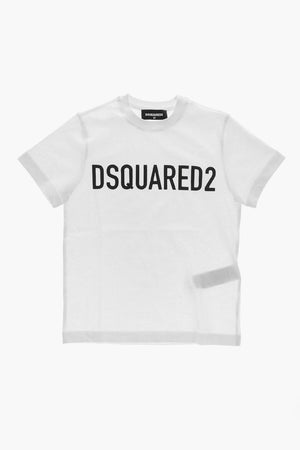 T-shirt Girocollo in Cotone con Logo a Contrasto