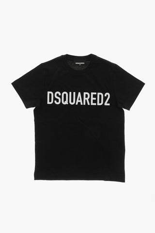 Cotton Crewneck T-Shirt With Contrast Logo