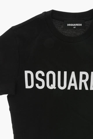 Cotton Crewneck T-Shirt With Contrast Logo