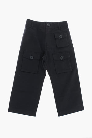 Cotton Cargo Pants with Tone-on-Tone Buttons