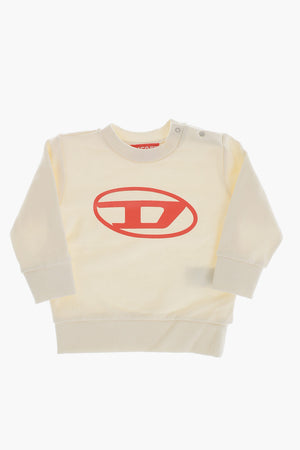 Brushed Cotton Crewneck T-Shirt with Contrasting Oval-D Logo
