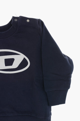 Brushed Cotton Crewneck Sweatshirt with Logo Print