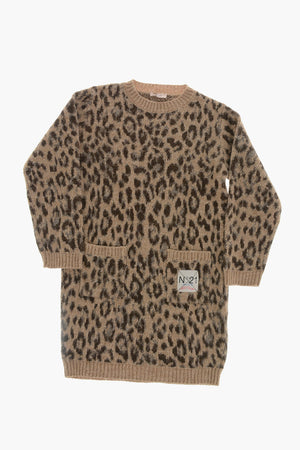 Knit Dress with Animal Print and Patch Pockets