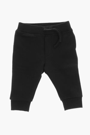 Solid Brushed Cotton Joggers With Embossed Logo