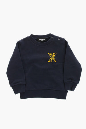 Brushed Cotton Crewneck Sweatshirt with Maxi Back Print