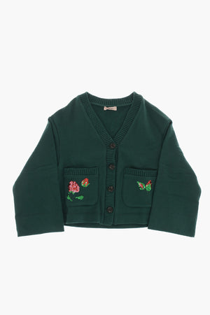Baumwoll-Cardigan mit Paillettenstickerei und V-Ausschnitt