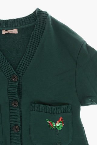Baumwoll-Cardigan mit Paillettenstickerei und V-Ausschnitt