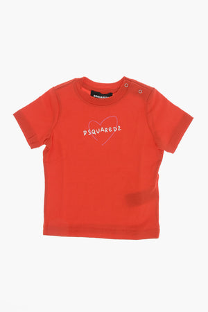 T-Shirt Girocollo in Tinta Unita con Logo in Rilievo