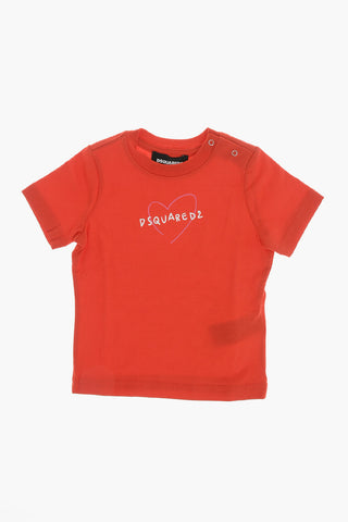 T-Shirt Girocollo in Tinta Unita con Logo in Rilievo
