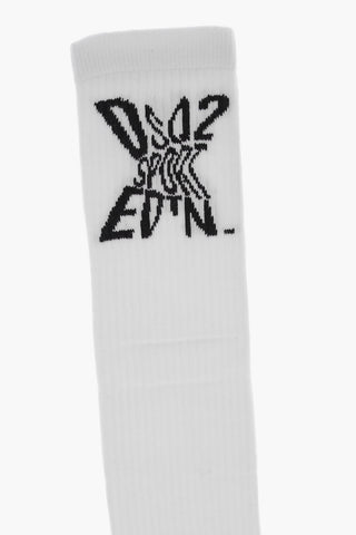 Long Cotton-Blend Socks with Contrast Logo