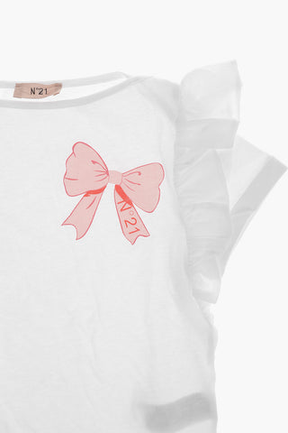 Rundhals-T-Shirt aus Baumwolle mit Schleifenprint