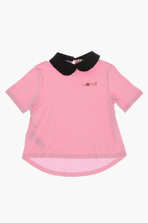 Cotton Crewneck T-Shirt with Polo Collar