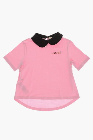 Cotton Crewneck T-Shirt with Polo Collar
