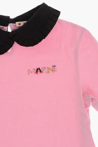 Cotton Crewneck T-Shirt with Polo Collar