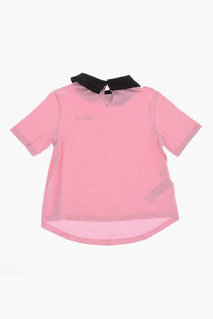 Cotton Crewneck T-Shirt with Polo Collar