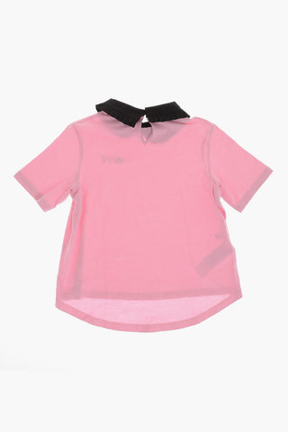 Cotton Crewneck T-Shirt with Polo Collar