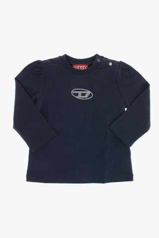 Langarm-Rundhals-T-Shirt mit silbernem Logo