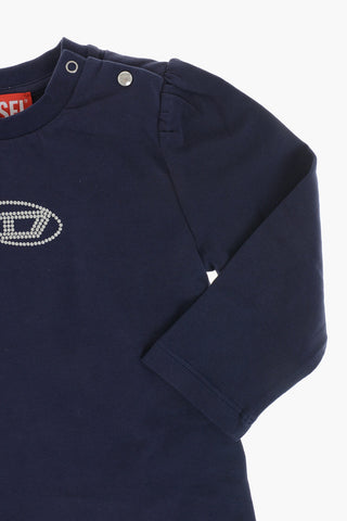 Langarm-Rundhals-T-Shirt mit silbernem Logo