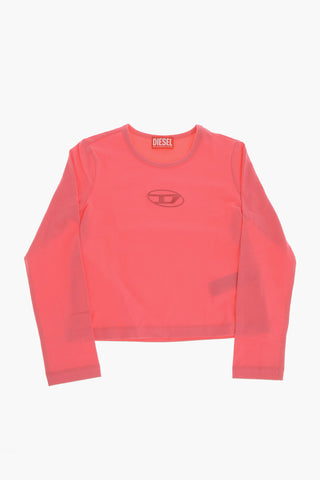 Long-Sleeve Crewneck T-Shirt with Embroidered Oval-D Logo