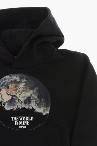 Angerauter Baumwoll-Hoodie THE WORLD