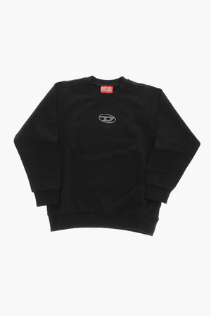 Felpa Girocollo In Cotone Garzato Con Dettaglio Logo In Strass