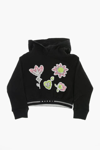 Cropped Hoodie mit Paillettenlogo