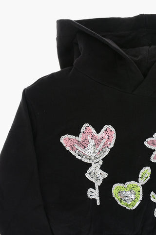 Cropped Hoodie mit Paillettenlogo