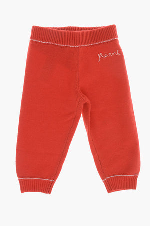 Wool and Cashmere Trousers with Embroidered Logo