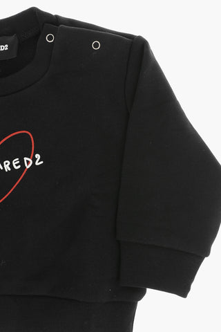 Felpa Girocollo in Cotone Garzato con Logo a Contrasto