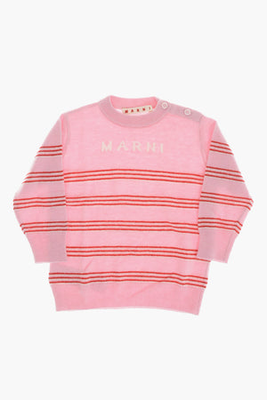 Wool-Blend Crewneck Striped Sweater with 2 Buttons