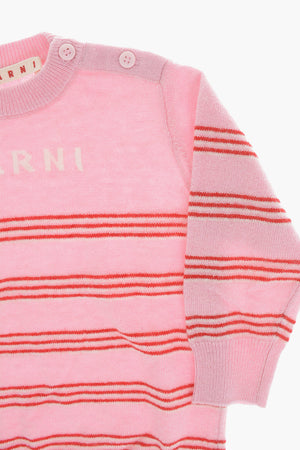 Wool-Blend Crewneck Striped Sweater with 2 Buttons