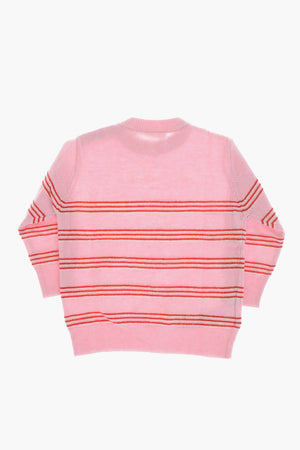 Wool-Blend Crewneck Striped Sweater with 2 Buttons